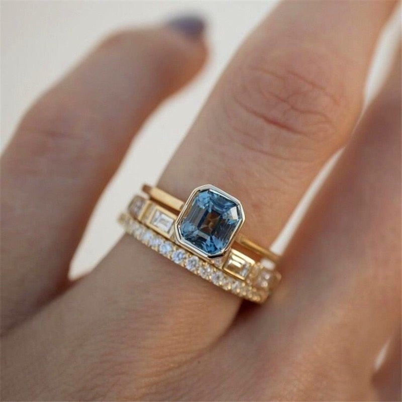 Elegant Navy Crystal Stone Ring